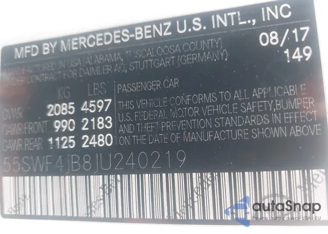 2018 Mercedes-Benz C 300 from USA, damaged, VIN 55SWF4JB8JU240219